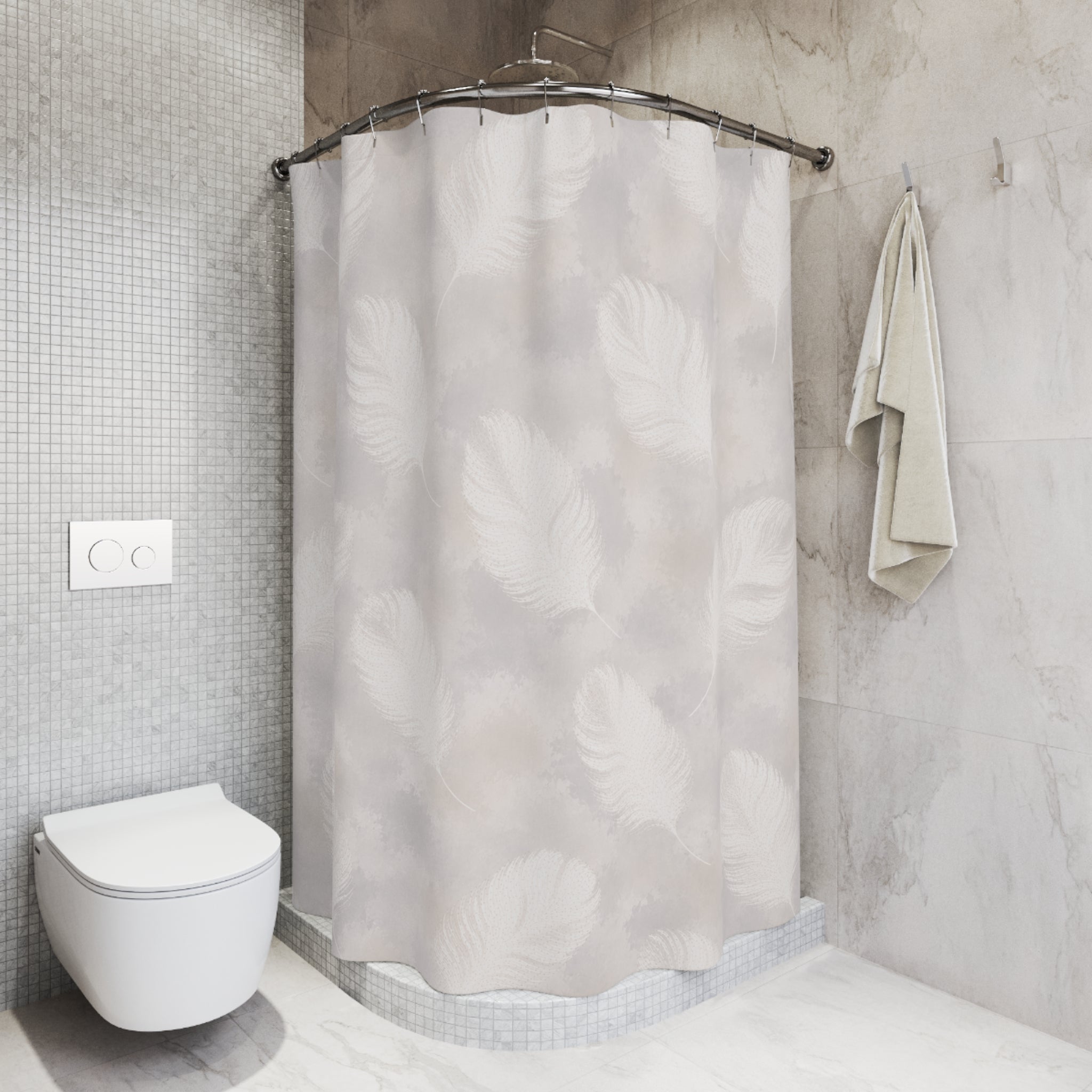 Feather Pattern Shower Curtain | Soft Neutral Bathroom Decor