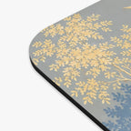 Forestline Illustration Mouse Pad | Golden Woodland Trees, Flying Birds