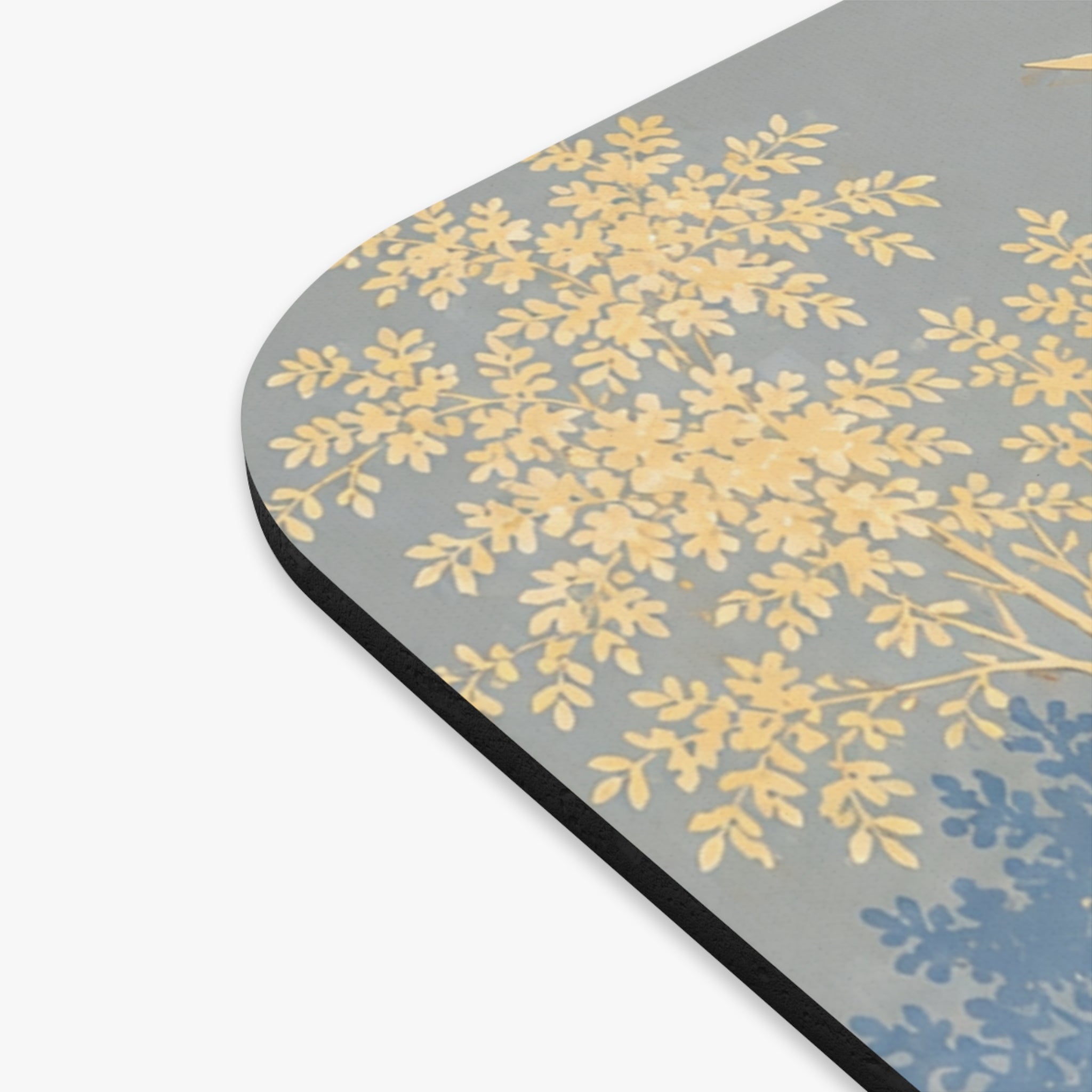 Forestline Illustration Mouse Pad | Golden Woodland Trees, Flying Birds
