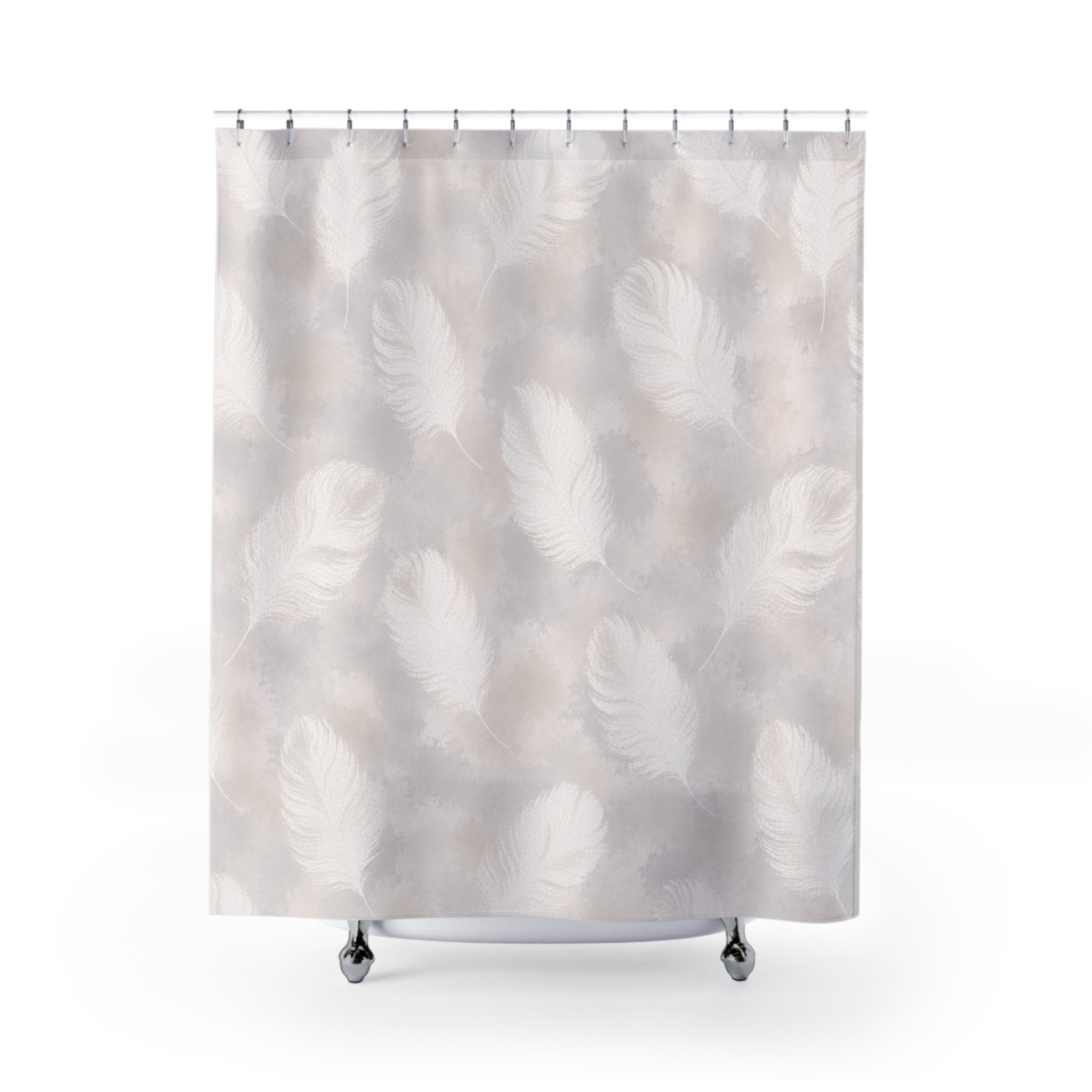 Feather Pattern Shower Curtain | Soft Neutral Bathroom Decor