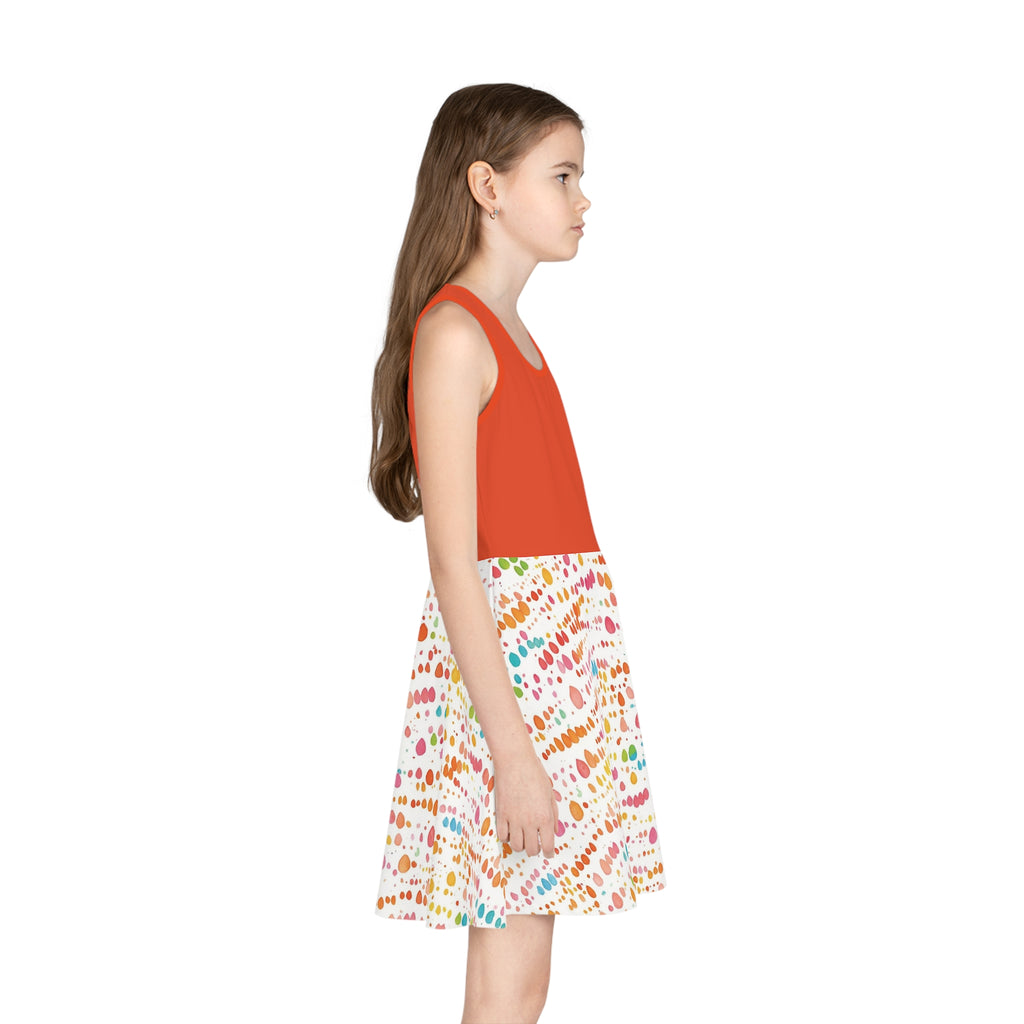 ConfettiDrops Pattern Girls Sundress | Sleeveless AOP Skater Dress