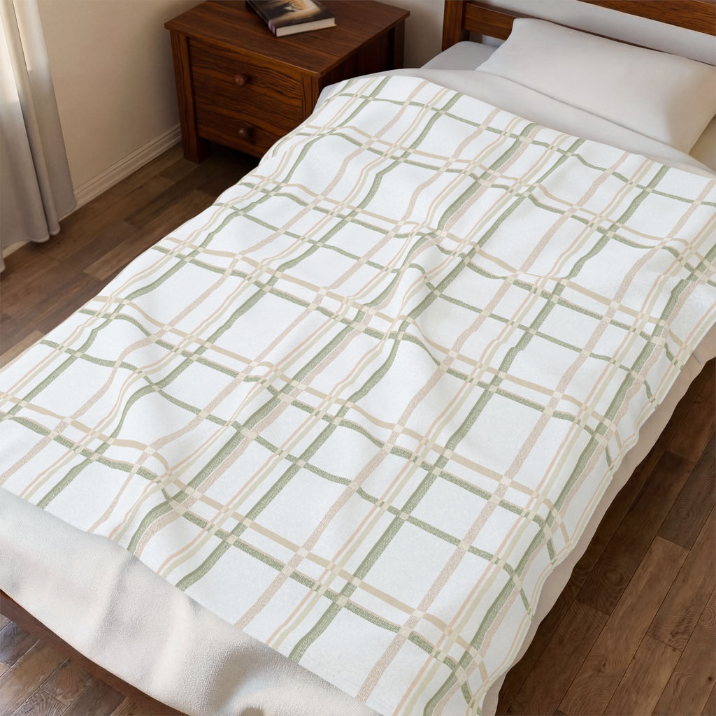 Soft Plaid Velveteen Plush Blanket — Neutral Plaid Cozy Throw for Living Room & Bedroom