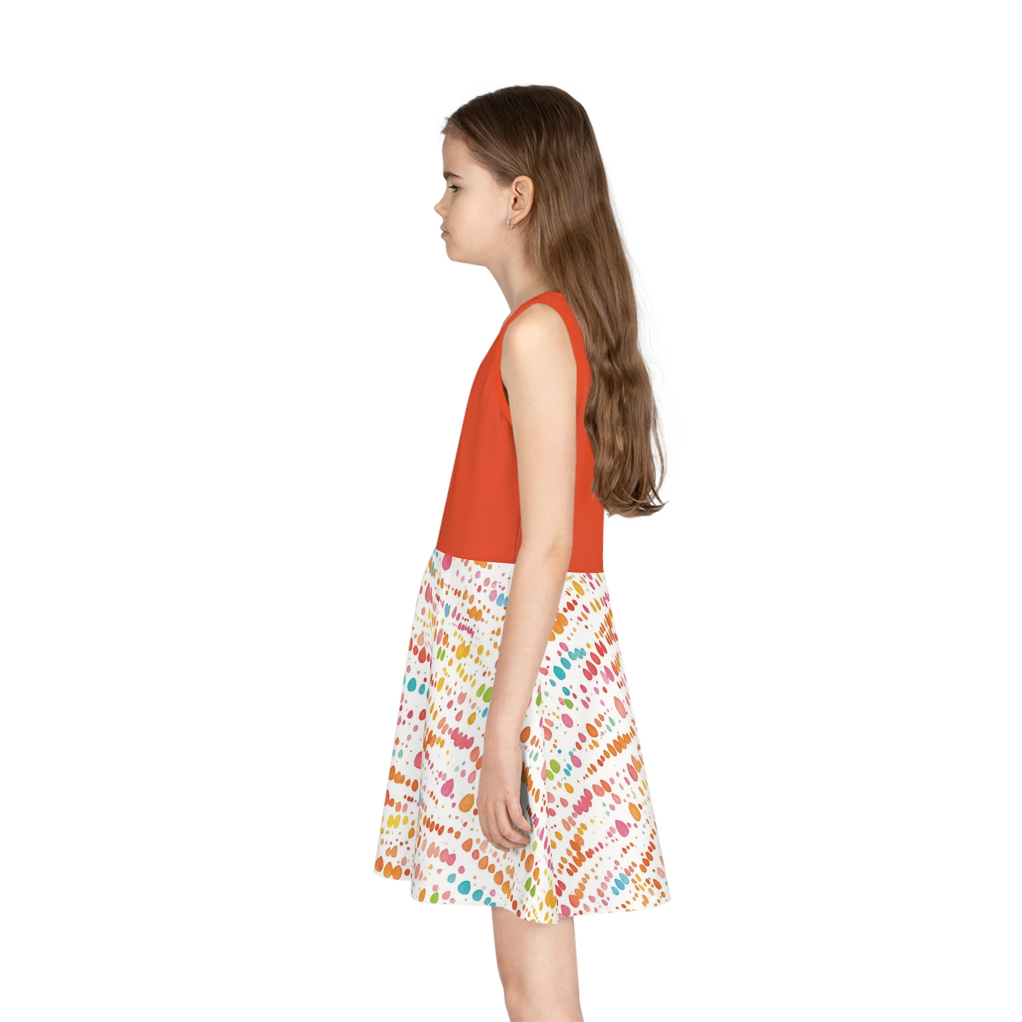 ConfettiDrops Pattern Girls Sundress | Sleeveless AOP Skater Dress