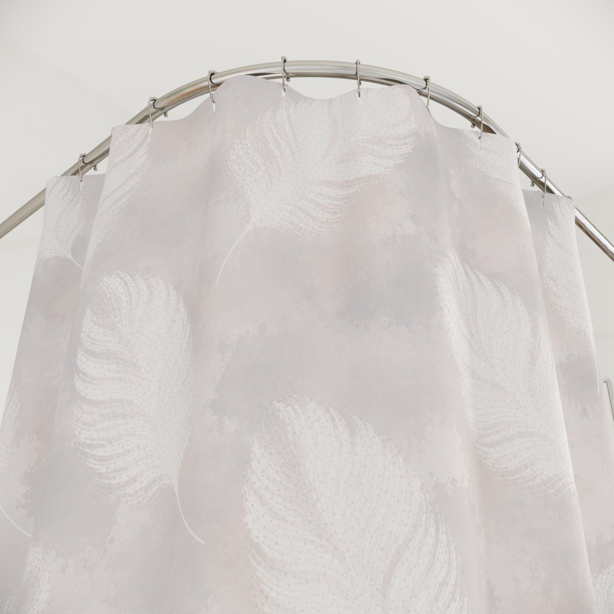 Feather Pattern Shower Curtain | Soft Neutral Bathroom Decor