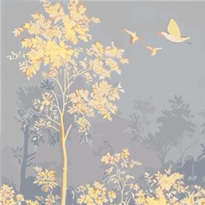 Classic blue and yellow color variation of the Forestline scenic tree mural.